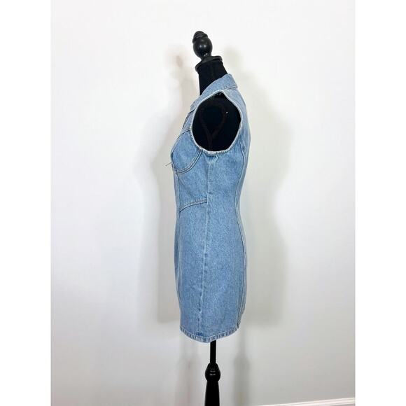 Grlfrnd Selena Denim Mini Dress in High Point Blue Size XS Sleeveless Full Zip - Picture 4 of 5